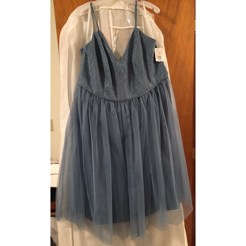 David’s Bridal Lace & Tulle Bridesmaid Dress Blue